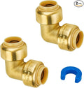 SUNGATOR 1/2 Inch 90 Degree Elbow, Push Pex Elbow 1/2 Inch, No Lead Brass Push-to-Connect Plumbing Fittings for PEX Pipe, Copper, CPVC, with 1 Disconnect Clip, Pack of 2