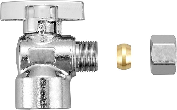 2 Pack Premium Brass Chrome plated 3/8" FIP Female Thread x 3/8 Inch OD Compression Quarter Turn Water Angle Stop Valve Shut Off