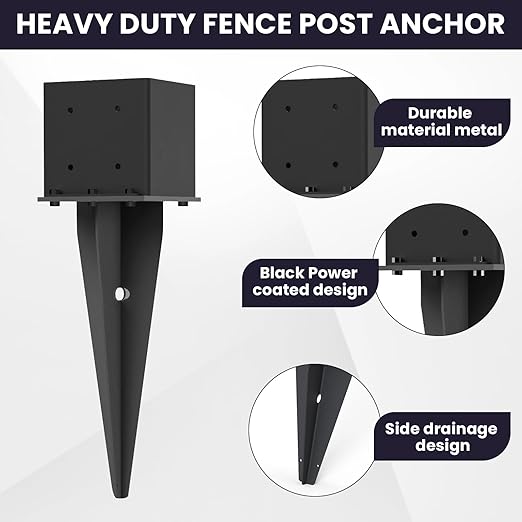 2 Pcs 6"x6" Fence Post Anchor Ground Spike 22"(Actual 5.6"x5.6") Heavy Duty Metal Fence Post Anchor with Black Powder-Coated for Deck,Fence,Porch,Railing,Mailbox