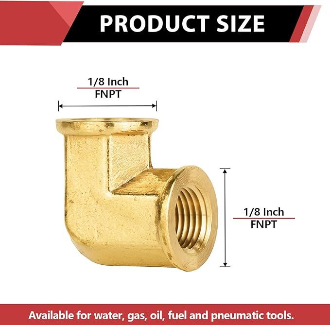 (Pack of 10) EFIELD 1/8" FNPT X1/8" FNPT 90 Degree Barstock Street Elbow, Female to Female Brass Pipe Fittings,(NPT107)