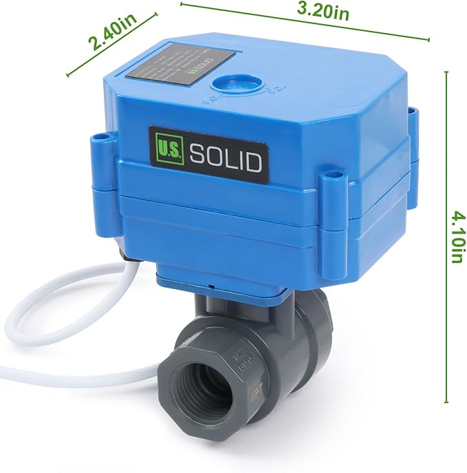 U.S. Solid 1/2" UPVC Motorized Ball Valve - Plastic Electrical Ball Valve with Standard Port, 2 Wire Auto Return, 9-24V AC/DC, Normally Closed