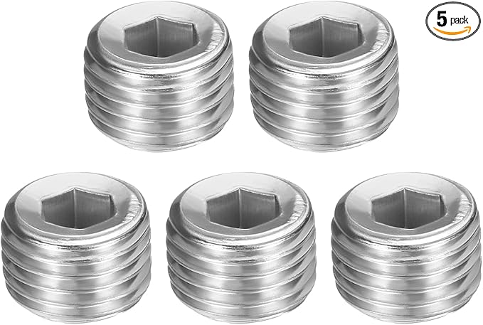 PATIKIL 5 Pcs 304 Stainless Steel Pipe Plug M14 x 1.5 Male Internal Hex Thread Socket Pipe Plug Hex Countersunk Pipe Fitting for Sealing Water Oil Gas Pipeline, Silver