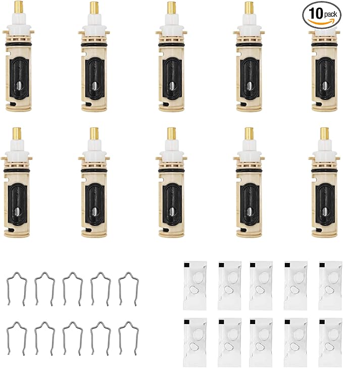 Shower Cartridge Kit 10 Pcs Replacement for Moen 1222 / 1222B, Fits PosiTemp Single Handle Faucet Valve, Replaces 158084 158085 Bathroom Faucet Cartridge, w/Lubricant and Clips, Brass Stem