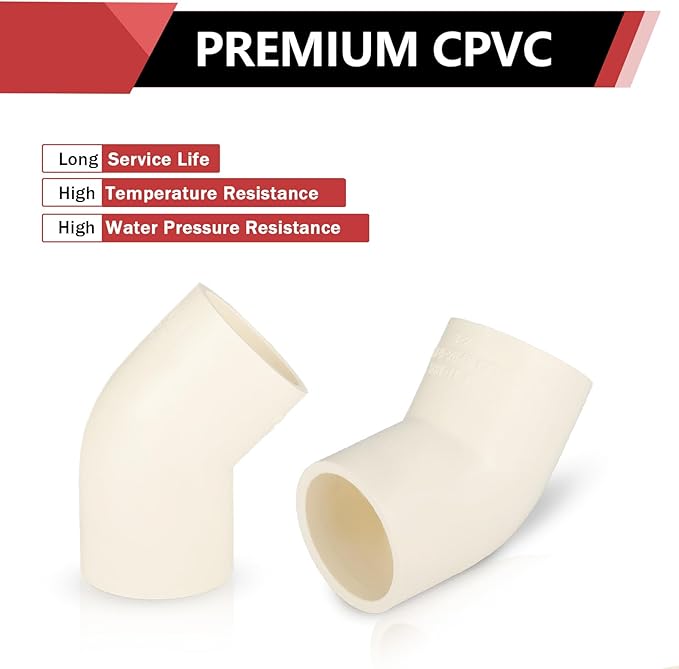 150-PACK EFIELD CPVC Elbow,1" Slip x Slip 45-Degree Elbow Fitting,(CPVC009-10-150PCS)
