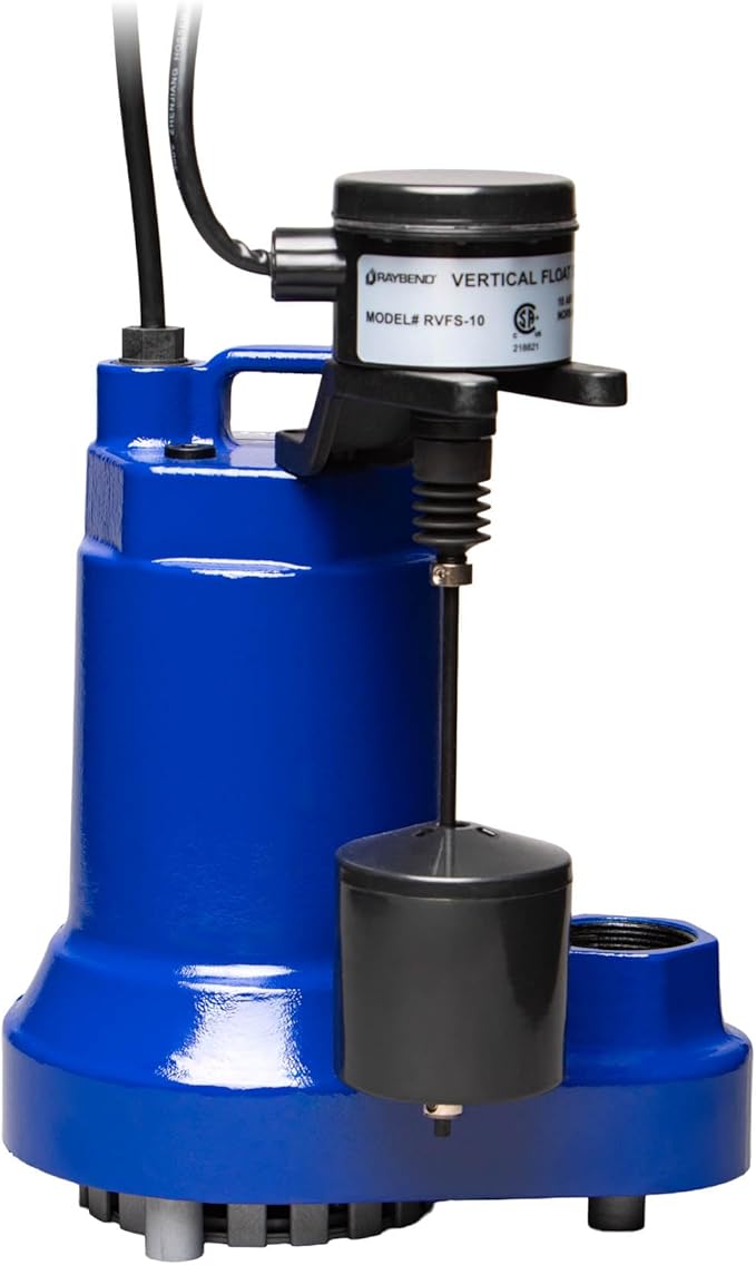 JACKEL 1/2 HP CAST IRON SUBMERSIBLE SUMP PUMP - VERTICAL SWITCH - 10FT PIGGYBACK POWER CORD - CHECK VALVE INCLUDED