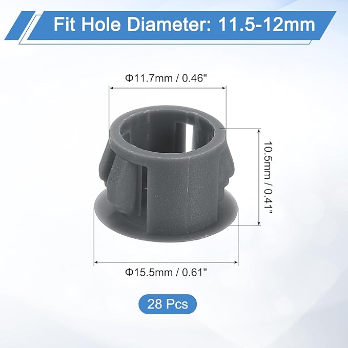 uxcell 28Pcs 12mm(15/32") Nylon Hole Plugs, Flush Type Panel Round Snap in Fastener Knockout Locking Plugs for Furniture Insert End Caps Panels, Gray