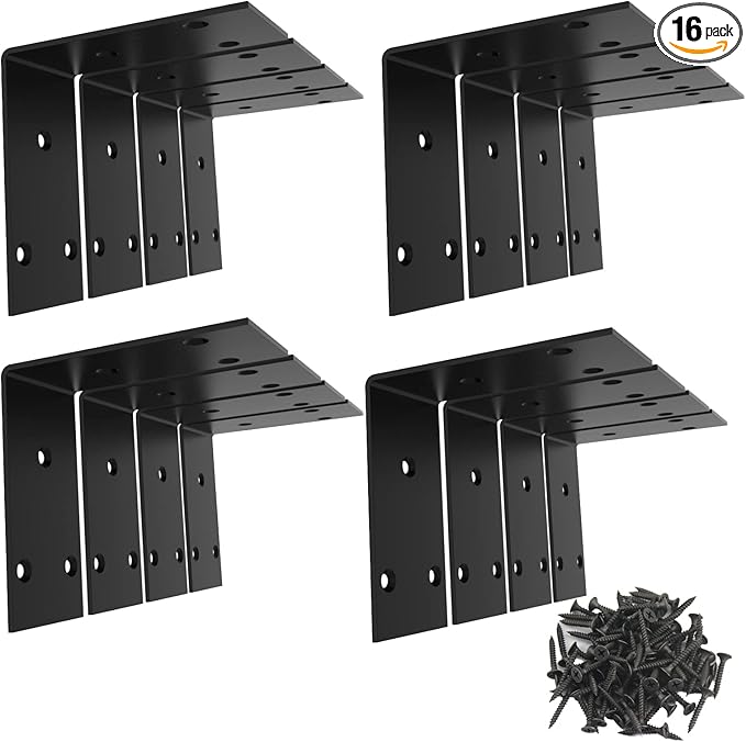 Black Stainless Steel Corner Bracket,Joint Right Angle Bracket,L Shape Heavy Duty Metal Corner Brace Shelf Supporter for Wood Aufuga (Black_3.4x3.4x2inch, 16)
