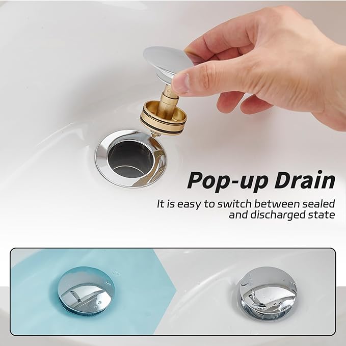 BWE PLT-01-C Metal Silver Bathroom Vessel Sink Drain Stopper with Overflow, Chrome One-Piece, Fits 1.65-1.97 Inch Drain Hole