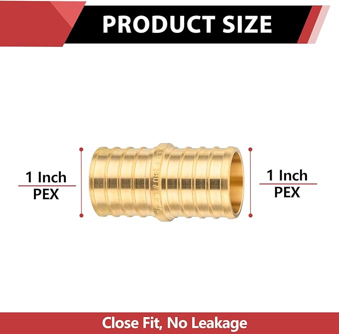 (Pack of 8) EFIELD Pex 1-Inch x 1-Inch Straight Couplings Brass Crimp Fittings, ASTM F1807,(PEX1807010-8PCS)