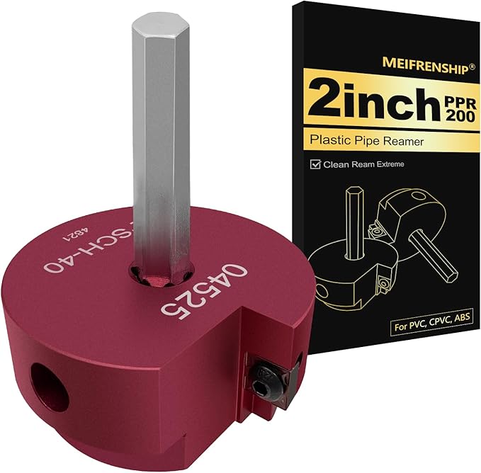 2 Inch PVC Pipe Reamer PPR200 Clean Ream Extreme with 3/8-Inch Hex Shaft, Meifrenship Plumbing Tool Head Aluminum, Pipe Reamer Tool for 2" SCH. 40 PVC, CPVC & ABS Fittings, PVC Fitting Saver