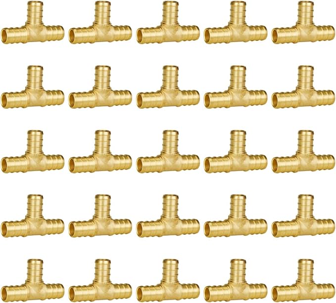 SUNGATOR Pex Fittings 1/2 Inch, 25-Pack 1/2" Pex Tee Fittings, No Lead Brass, NSF, UPC Certified