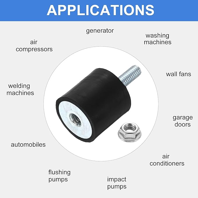 uxcell M6 Rubber Mounts, 4Pcs 25x25mm(DxH) Rubber Cylindrical Anti Vibration Isolator Shock Absorber with Lock Nut for Car Bobbin Generator Air Compressors