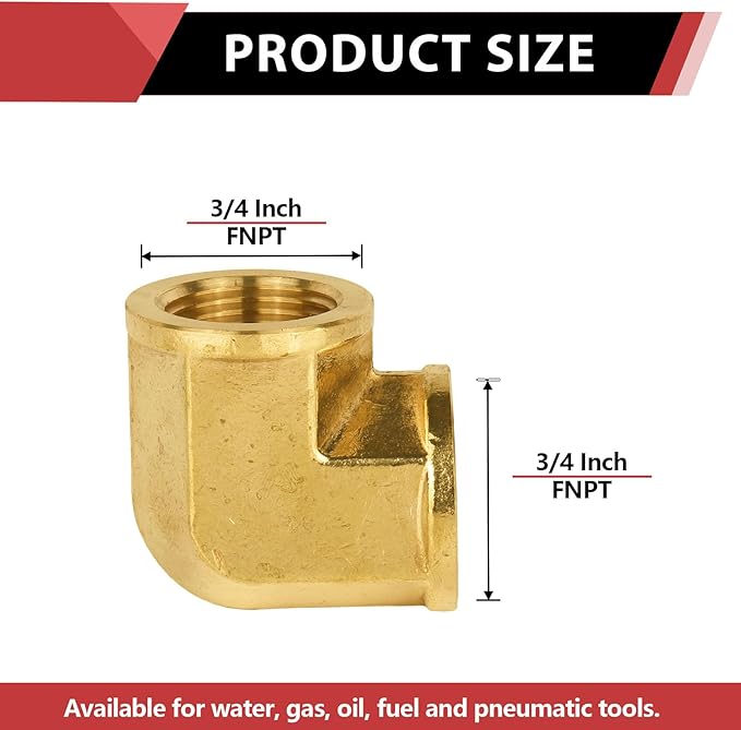 (Pack of 5) EFIELD 3/4" FNPT X3/4" FNPT 90 Degree Barstock Street Elbow, Female to Female Brass Pipe Fittings,(NPT116)