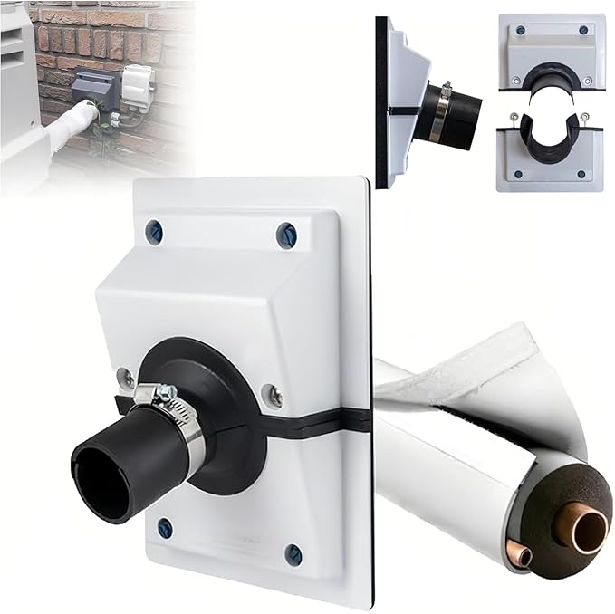HVAC Wall Penetration Cover Air Conditioner Pipe Insulation Kit Wall Sleeve Seal Plate AC Line Insulation and AC Pipe Insulation for Efficient (White Sealing Plate (6cm) + Protective Cover)