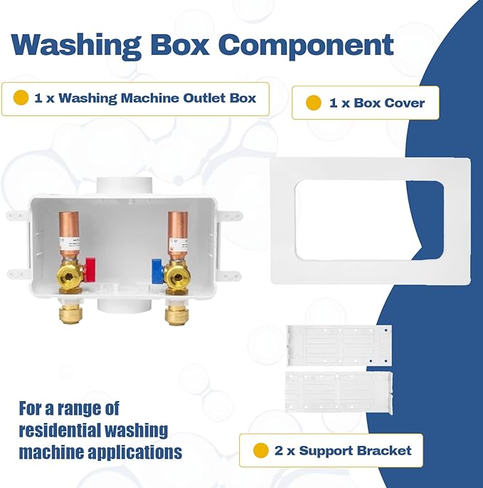 5-PACK GUOFIS Washing Machine Outlet Box with Center Drain,PEX Laundry Washer Box with Copper Water Hammer Arrestor (1/2"Push-fit Connection Inlet X 3/4"MHT Outlet)