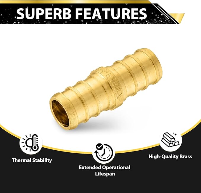 Pack of 20 Foskan 1/2 Inch PEX Straight Coupling,Brass Crimp Fittings for PEX Tubing Pipe