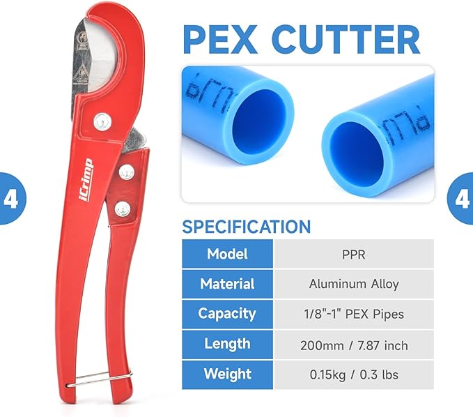 iCrimp IWS-1807CN PEX Crimping Tool Kit with PEX Crimpers, PEX Tubing Cutter, Copper Ring Removal Tool for 1/2’’ & 3/4’’ Copper Crimp Rings, Meets ASTM F1807 Standard