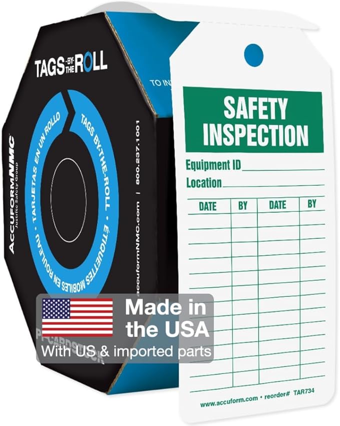 Accuform 250 Inspection and Status Record Tags by-The-Roll, Safety Inspection, US Made OSHA Compliant Tags, Waterproof PF-Cardstock, Resists Tears, 6.25"x3", TAR734