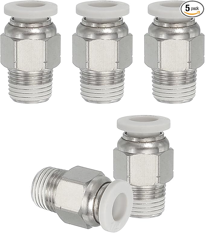 MECCANIXITY 5 Pcs NPT Push to Connect Air Fittings, Male Straight 1/4" Tube OD x 1/8" NPT Thread Air Quick Connector Coupling Adapter for Gas Hose Pneumatic Tools, White