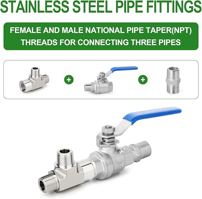 TAISHER 1PCS Forging of 304 Stainless Steel Tee Pipe Fittings, 3/8" NPT Female x 3/8" NPT Male x 3/8" NPT Male Pipe Fittings, Female Run Tee