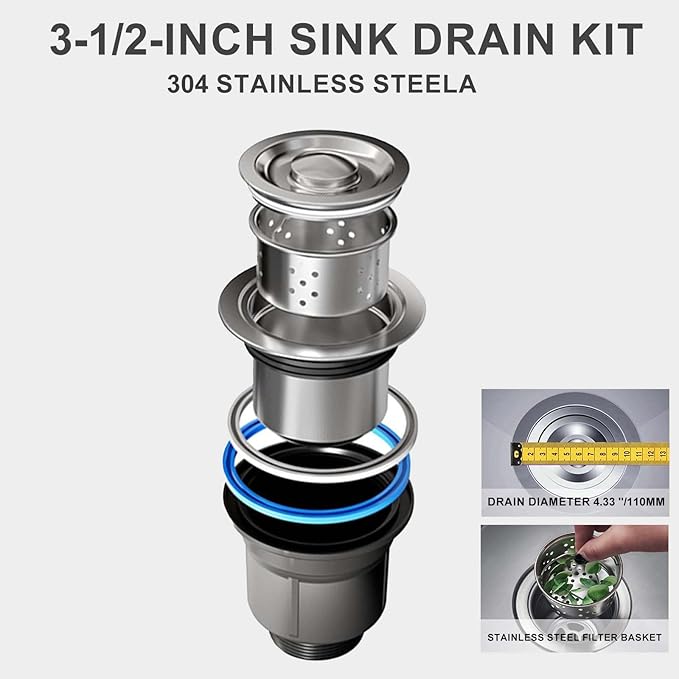 Double Sink Drain Kit Space Saving Kitchen Sink Drain Kit Expandable Flexible 1 1/2" P-Trap Pipe 3-1/2 Inch Sink Drain Assembly Kit with 4-Way Fitting Adapter for Dishwasher