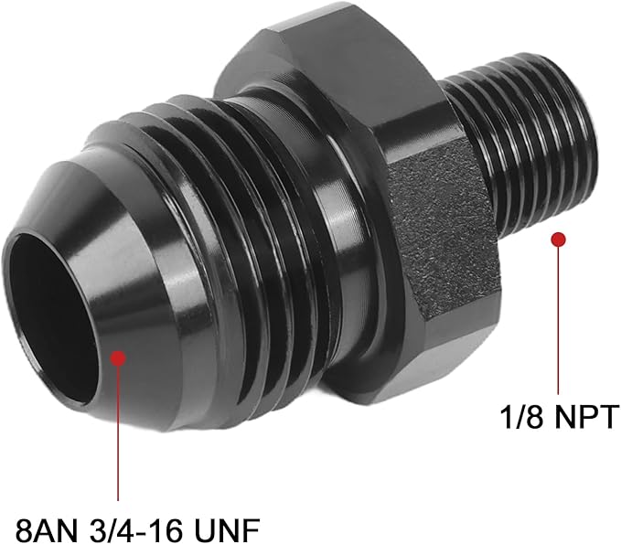 EVIL ENERGY 8AN Male Flare to 1/8" NPT Pipe Fitting Adapter Straight Aluminum Black