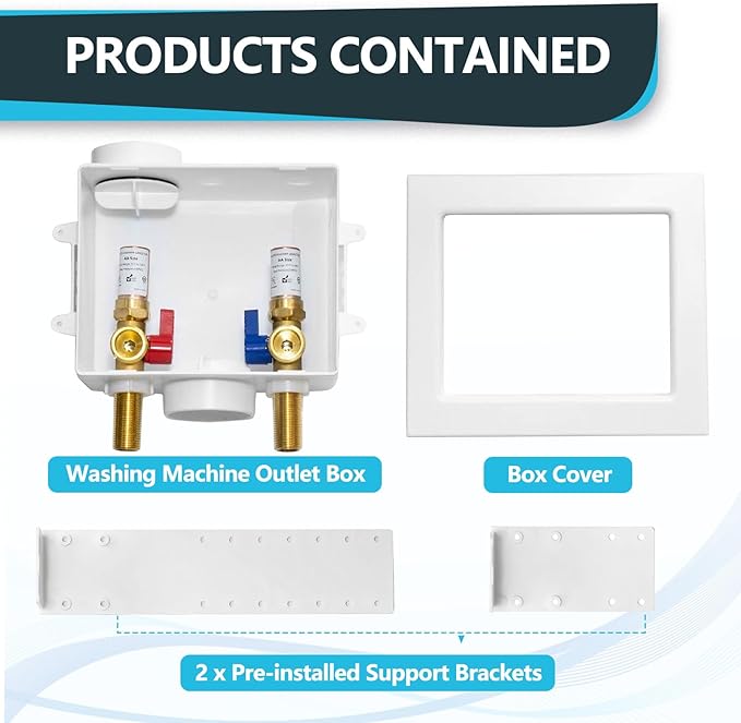 Washing Machine Outlet Box, Center Drain/Side Drain, 1/2 Inch MIP Sweat Inlet x 3/4 Inch MHT Outlet Connection, Laundry Washer Valve Outlet Box, with Copper Water Hammer Arrestor(WM011)