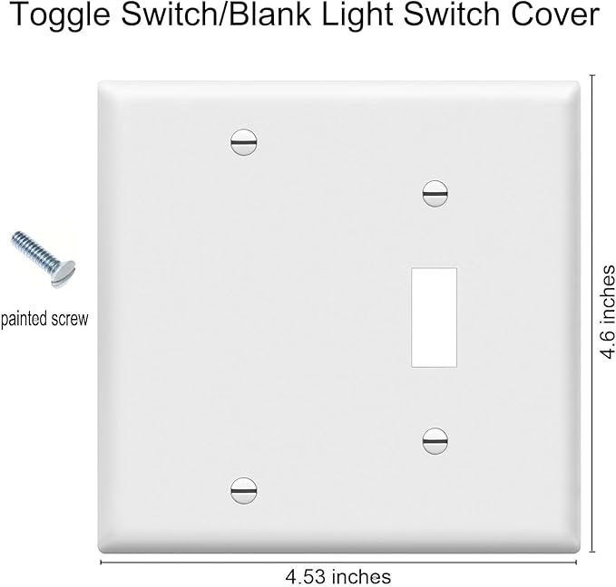 Toggle Switch/Blank Wall Plates 2-Gang Switch Outlet Electrical Cover Plate Unbreakable Thermoplastic Faceplate for Light Receptacle Outlet Switch, White (4 Pack)