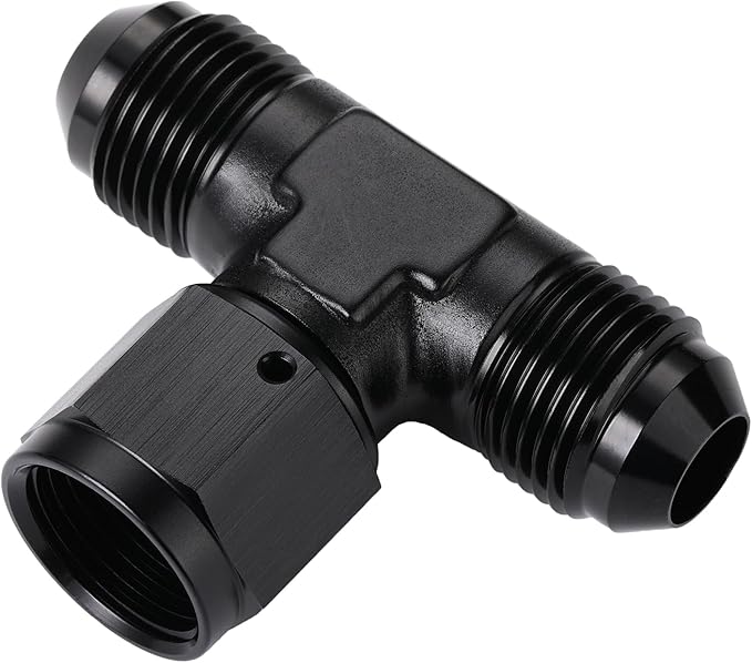 8AN Male Flare Tee T Fitting Adapter with AN8 Female Swivel On Side Aluminum Black