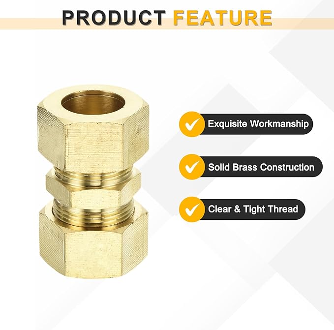 uxcell 5Pcs Brass Compression Tube Fitting, 3/4" Tube OD x 3/4" Tube OD Connector Straight Coupling Adapter Union Fittings