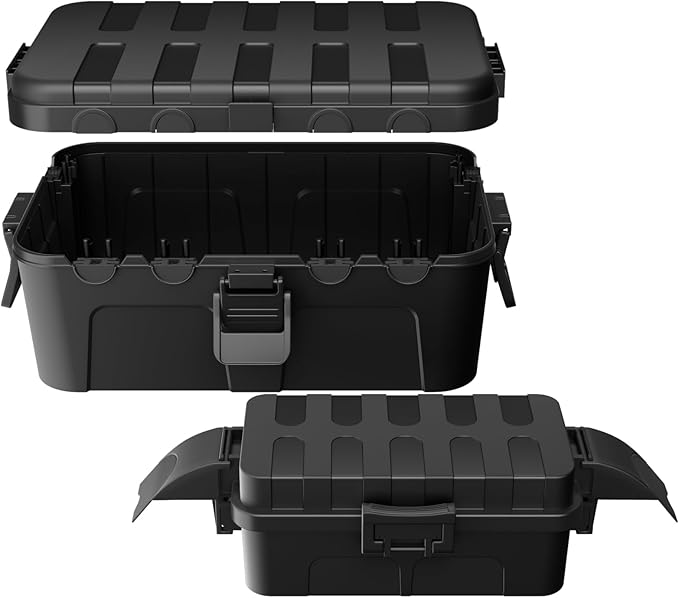 Flemoon 2-Piece Outdoor Waterproof Electrical Box Set – 12.5" x 8.5" x 5" Large & 8.1" x 4.9" x 3.1" Small Weatherproof Electrical Boxes for Power Strips, Outlets, Holiday String Lights, Black