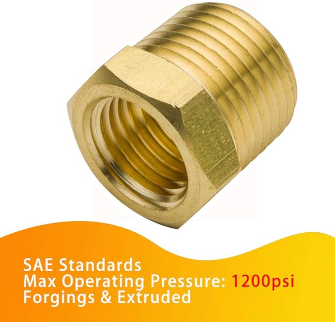 Legines Brass Pipe Fitting 3/8" NPT Male x 1/8" NPT Female Reducing Hex Bushing Reducer Adapter 1200psi (Pack of 5)