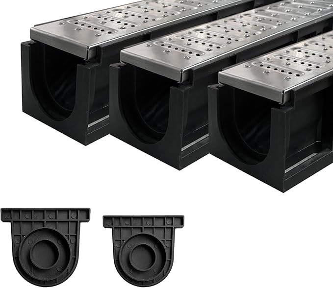 Channel Drain with 304 Stainless Steel Grate-39.4Lx6.1Wx5.5H in. Deep Profile Trench Drain System for Landscaping,3 Pack Total Length 118.2in,A15 Drainage System for Patio Commercial