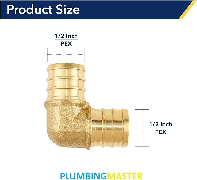 5 Pack 1/2" Brass Pipe Fitting PEX Elbow, Anti-Corrosion, Lead-Free, Easy Installation, 5 Year Warranty, Multiple Certifications for DIY and Plumbers