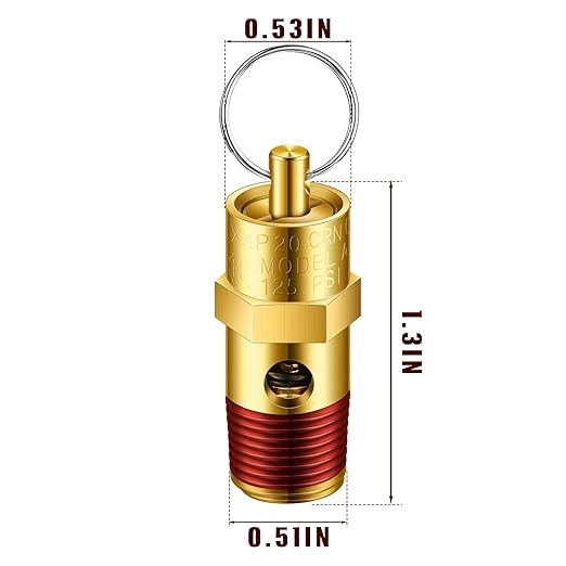 Bonuci 4 Pcs 1/4" Male NPT Safety Valve Air Compressor Pressure Relief Brass Safety Check Valve (125 psi Set Pressure)