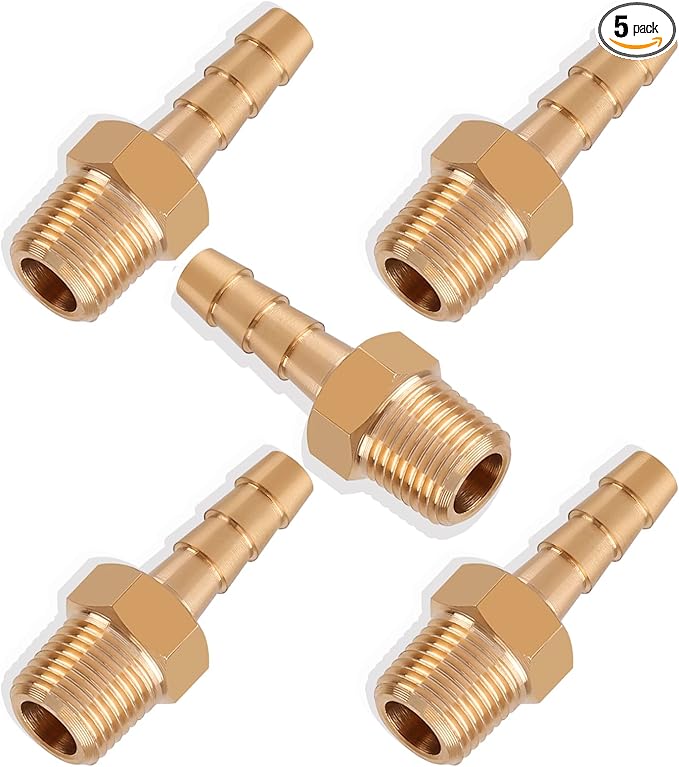 5pcs Brass Hose Barb Fittings 3/16 Inch Barb to 1/8 Inch NPT Male Thread Air Hose Fittings Adapter Connector Water Fuel Air Line Fittings 3/16” × 1/8” NPT Brass Fittings