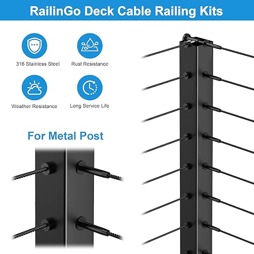 40 Pack 1/8" Cable Railing Corner Post Kit, 316 Stainless Steel Cable Railing Anchor Terminal for Metal Post, Invisible Wire Railing Kits, Black Cable End Fittings for Deck Railing, RG03