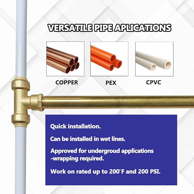 HQMPC Pex Fittings Tee Female 3/4" No Lead Push Fit Female Plumbing Tee Push-to-Connect Plumbing Fitting Brass Pipe Connector T Fit for Copper PEX CPVC 6Pcs