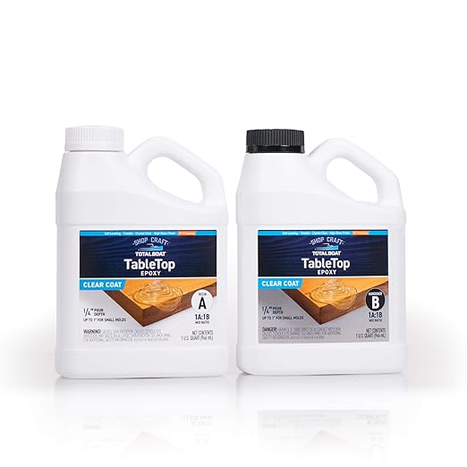TotalBoat Table Top Epoxy Resin Kit - 2 Quart Kit Size Crystal Clear Formula with High-Gloss Finish & UV-Resistance - Easy 1:1 Ratio for Bar and Counter Coating, Woodworking, and Resin Art Casting