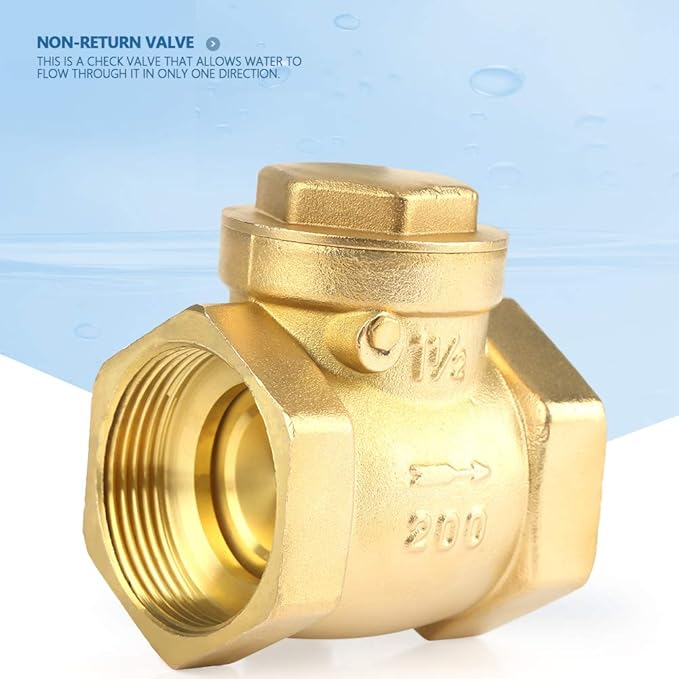 DN40 Brass Swing Check Valve High Pressure 232PSI Non Return Valve Female Thread One Way Flow Control for Water Systems Heavy Duty Plumbing Fitting