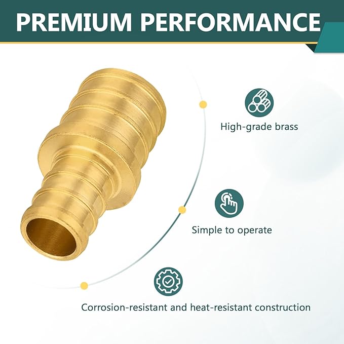 10-Pack PEX Fittings Niikappu 1"x3/4" Pex Straight Coupling, Brass Crimp Pipe Fittings for PEX Pipes, ASTM F1807