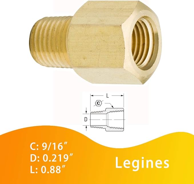 Legines Brass Pipe Fitting, 1/8" NPT Female to 1/8" NPT Male Adapter, 1200psi High Pressure (Pack of 2)