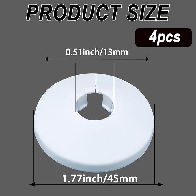 12mm Pipe Cover Decoration; Fit 0.47" Outer Diameter Pipe/Hole; White PP Plastic Escutcheon Collar; Snap-on Water Escutcheon Plate for Bathroom Kitchen Wall Tube Decor 4 Pcs