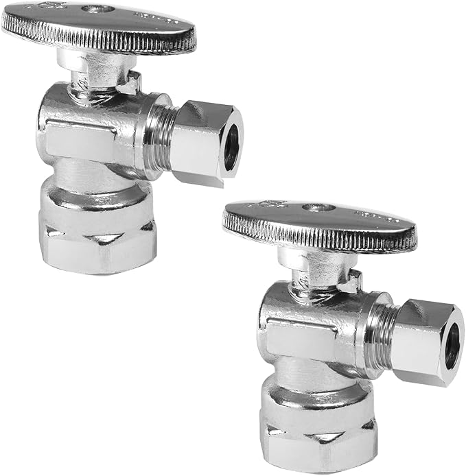 2-Pack Foskan 1/4 Turn Shut off Valve,Angle Stop Valve 3/8" OD x 1/2" FIP,Chrome Plated Brass