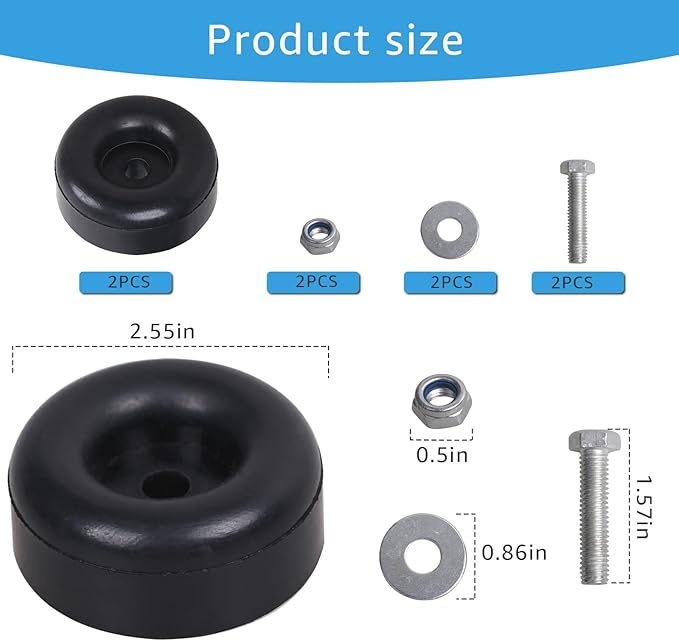 Anti Vibration Heavy Duty Rubber Foot, 1 x 2.5 Inch, Fits for Generators, Pressure Washers, Air Compressors and Pumps Equipment Heavy Duty Rubber Anti Vibration Feet ，with Screw Kits（2 Pack）
