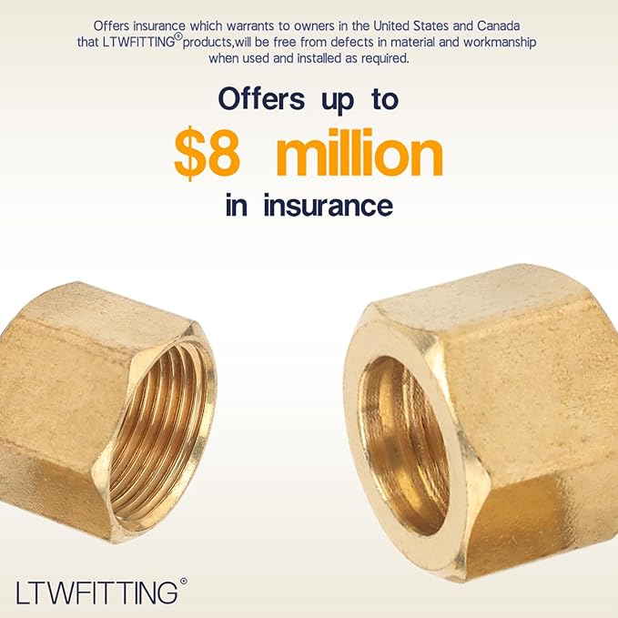LTWFITTING 1/2-Inch Brass Compression Nut,Brass Compression Fitting(Pack of 500)