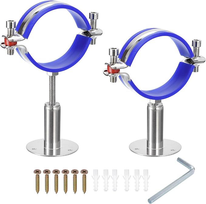 uxcell 2Pcs Stainless Steel Pipe Supports Wall Mount Ceiling Mount Pipe Bracket Adjustable Clamp Pipe Strap Fit for Dia 70-76mm Pipe Tube