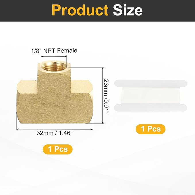 PATIKIL Brass Tee Fitting, 2Pcs 1/8" x 1/8" x 1/8" NPT Female Pipe 3 Way Forged Brass Barstock Street T-Fittings Pipe for Water Gas Refrigeration
