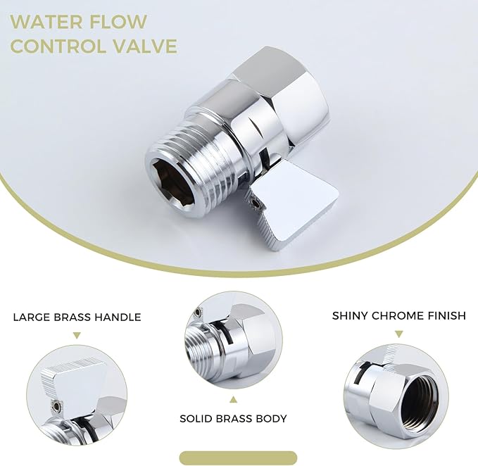 Water Flow Control Valve, Solid Brass Shower Head Flow reducer, Chrome