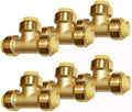 HQMPC 3/4" Pex Tee Push Fit Plumbing Fitting, Brass, 6pcs, Push-to-Connect, UPC Certified